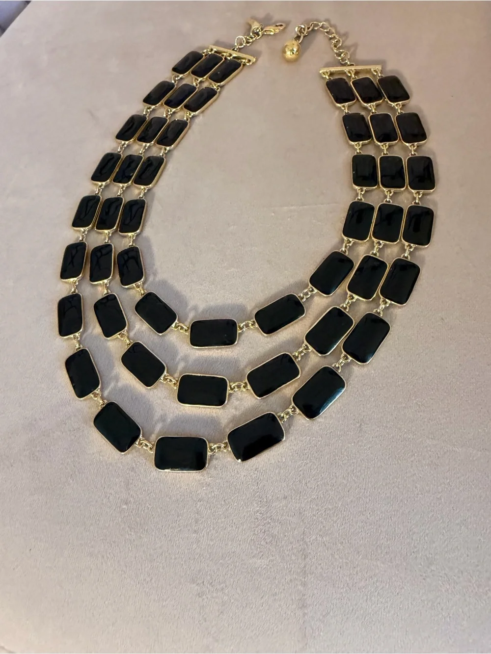 Kate Spade Park Guell Black Enamel Gold Triple Strand Statement Necklace